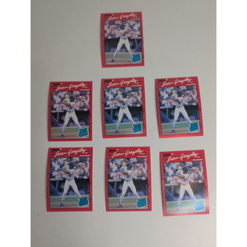 Lot Of 7 Juan Gonzalez 1990 Donruss Baseball Cards Reverse Negative & Normal